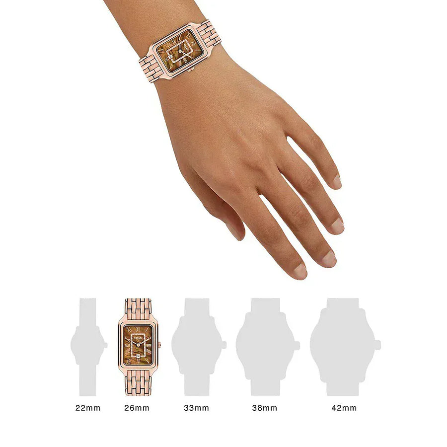 Fossil Raquel Three Hand Date Brown Dial Rose Gold Steel Strap Watch For Women - ES5323