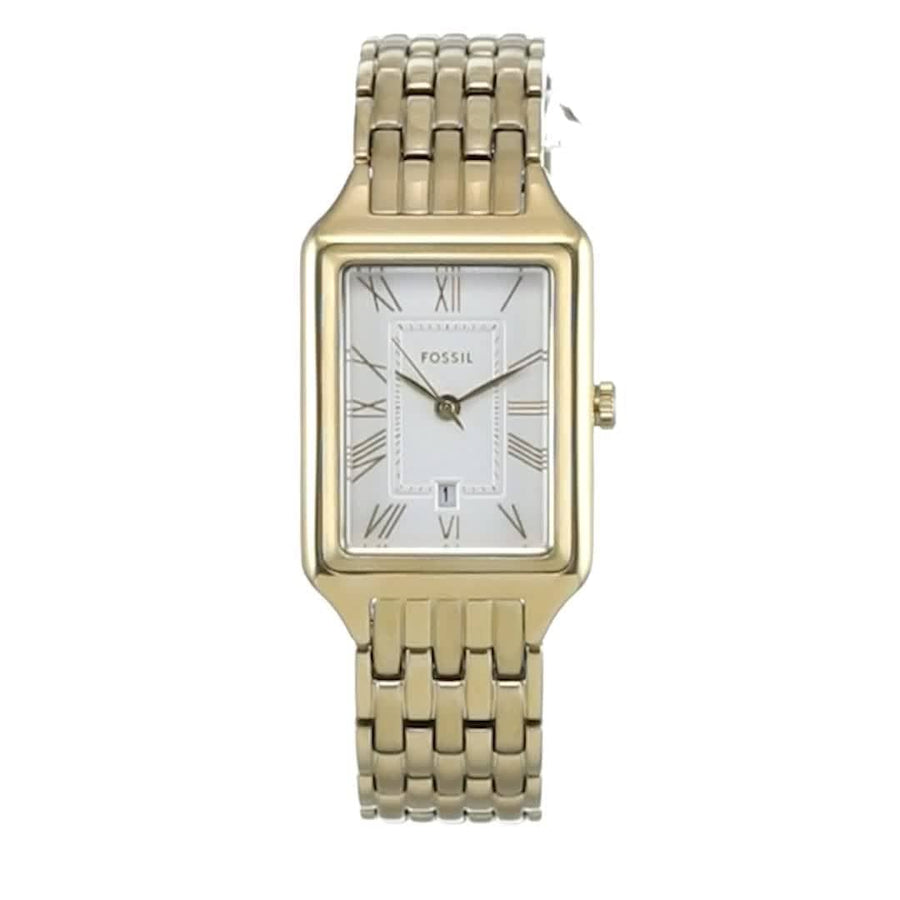 Fossil Raquel Three Hand Date White Dial Gold Steel Strap Watch For Women - ES5220