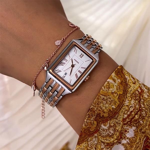 Fossil Raquel Three Hand White Dial Two Tone Steel Strap Watch For Women - ES5222