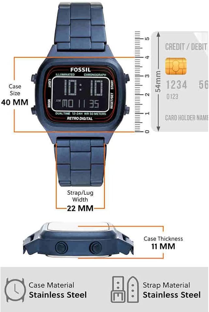 Fossil Retro Analog-Digital Black Dial Blue Steel Strap Watch for Men - FS5896