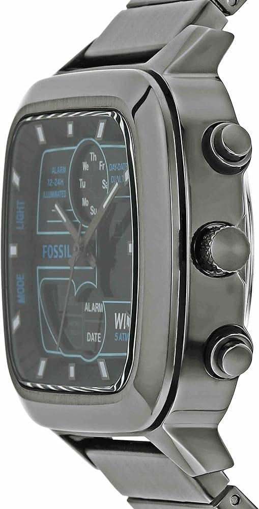 Fossil Retro Analog-Digital Black Dial Grey Steel Strap Watch for Men - FS5892