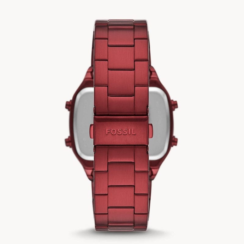 Fossil Retro Analog-Digital Black Dial Red Steel Strap Watch for Men - FS5897