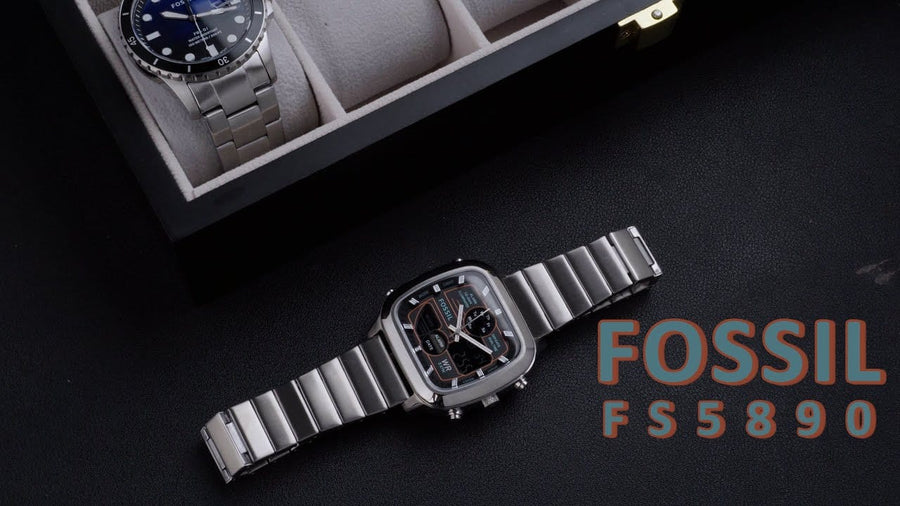 Fossil Retro Analog-Digital Black Dial Silver Steel Strap Watch for Men - FS5890