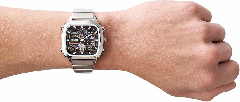 Fossil Retro Analog-Digital Black Dial Silver Steel Strap Watch for Men - FS5890