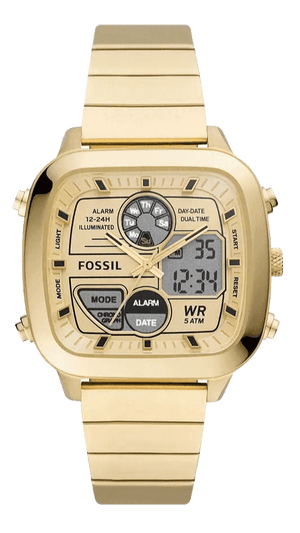 Fossil Retro Analog-Digital Gold Dial Gold Steel Strap Watch for Men - FS5889
