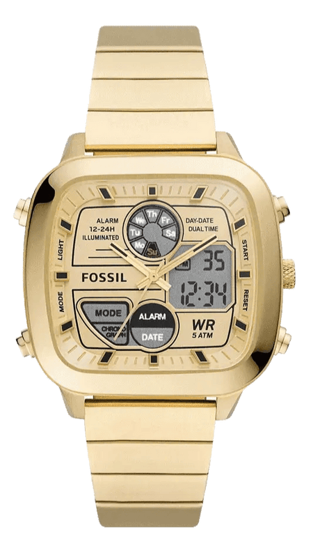 Fossil Retro Analog-Digital Gold Dial Gold Steel Strap Watch for Men - FS5889