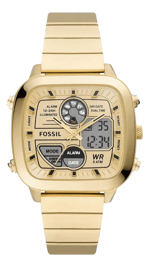Fossil Retro Analog-Digital Gold Dial Gold Steel Strap Watch for Men - FS5889