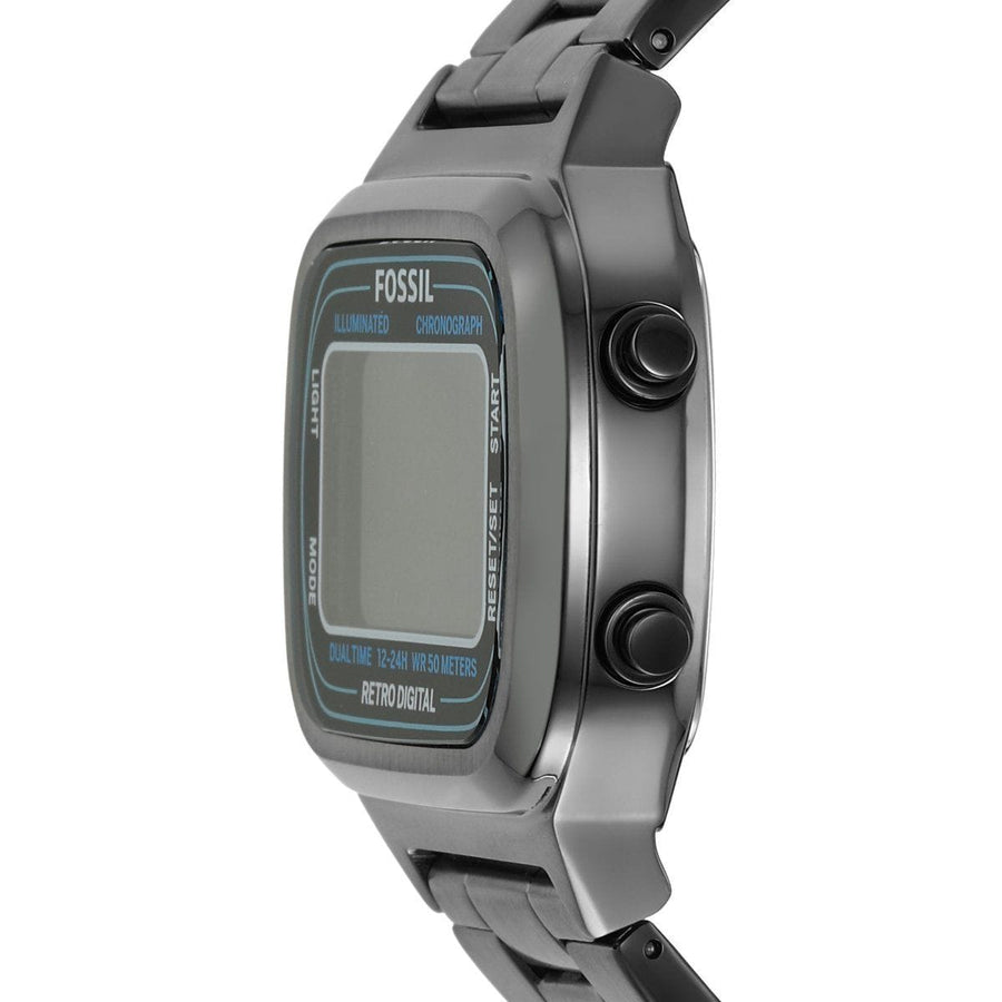 Fossil Retro Digital Black Dial Black Steel Strap Watch for Men - FS5846