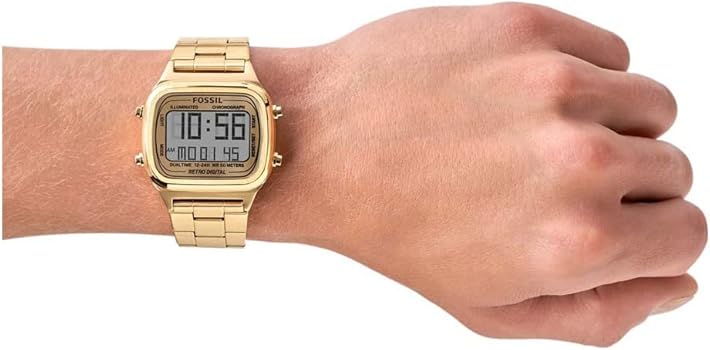 Fossil Retro Digital Gold Dial Gold Steel Strap Watch for Men - FS5843