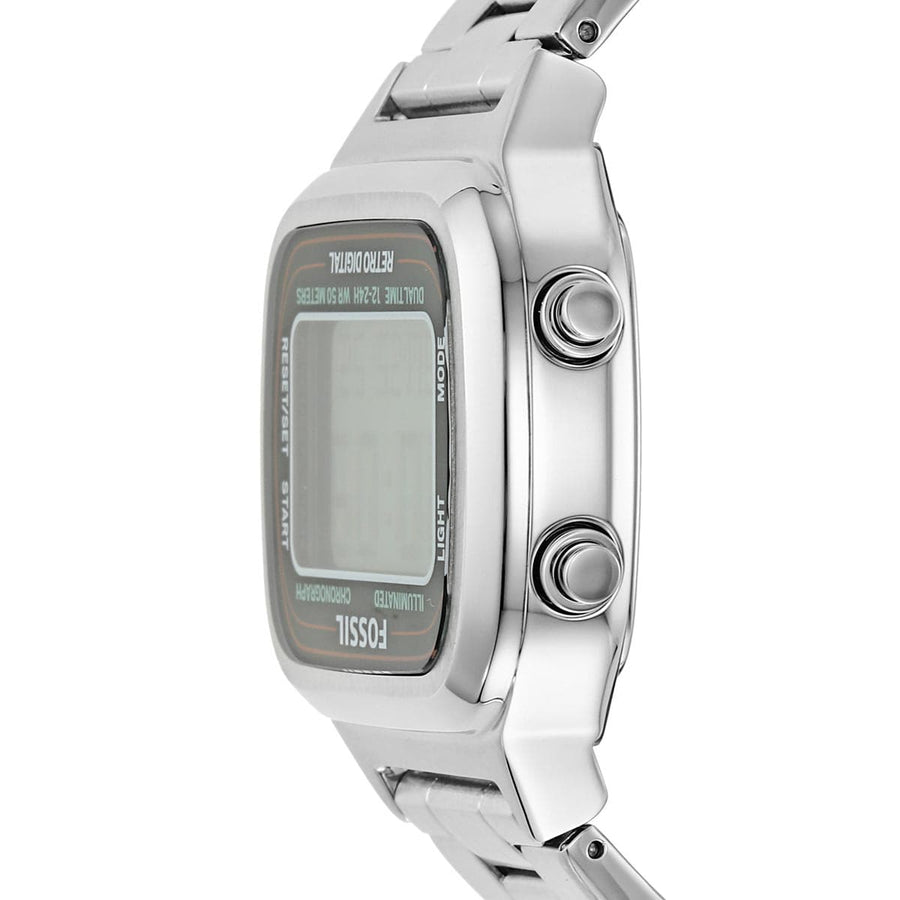 Fossil Retro Digital Silver Dial Silver Steel Strap Watch for Men - FS5844