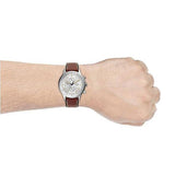 Fossil Retro Pilot Chronograph Silver Dial Brown Leather Strap Watch for Men - FS5809