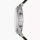 Fossil Retro Pilot Chronograph Silver Dial Brown Leather Strap Watch for Men - FS5809