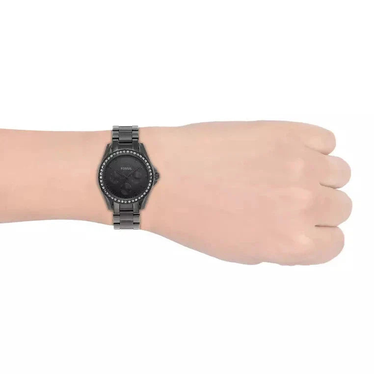 Fossil Riley Multifunction Black Dial Black Steel Strap Watch for Women - ES4519