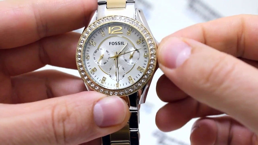 Fossil Riley White Dial Two Tone Steel Strap Watch for Women - ES3204