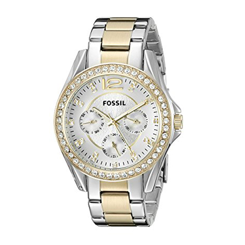 Fossil Riley White Dial Two Tone Steel Strap Watch for Women - ES3204