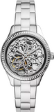 Fossil Rye Automatic Skeleton Silver Dial Silver Steel Strap Watch for Women - BQ3753