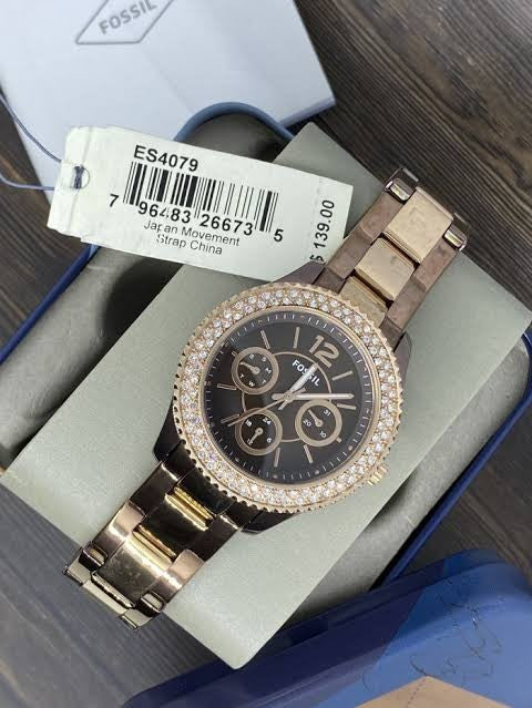 Fossil Stella Multifunction Brown Dial Two Tone Steel Strap Watch for Women - ES4079