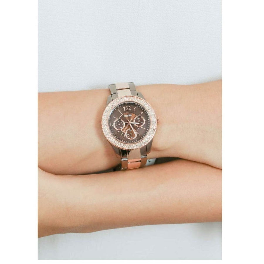 Fossil Stella Multifunction Brown Dial Two Tone Steel Strap Watch for Women - ES4079