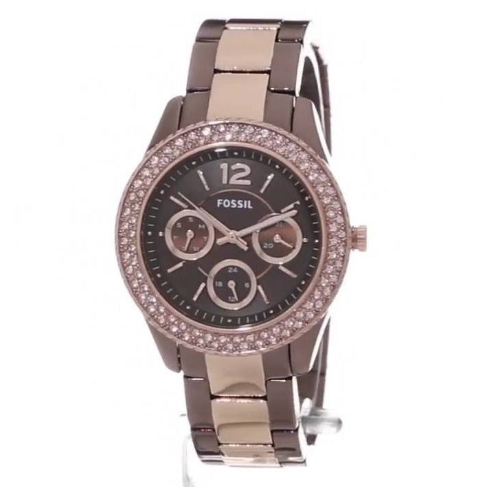 Fossil Stella Multifunction Brown Dial Two Tone Steel Strap Watch for Women - ES4079