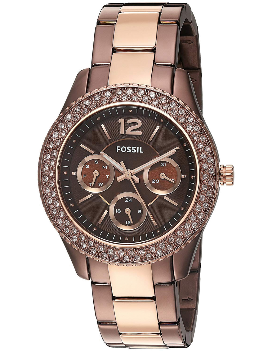 Fossil Stella Multifunction Brown Dial Two Tone Steel Strap Watch for Women - ES4079
