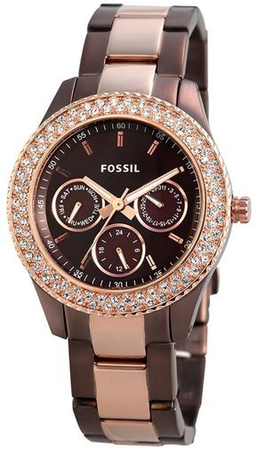 Fossil Stella Multifunction Brown Dial Two Tone Steel Strap Watch for Women - ES4079