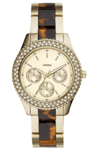 Fossil Stella Multifunction Gold Dial Two Tone Steel Strap Watch for Women - ES4756