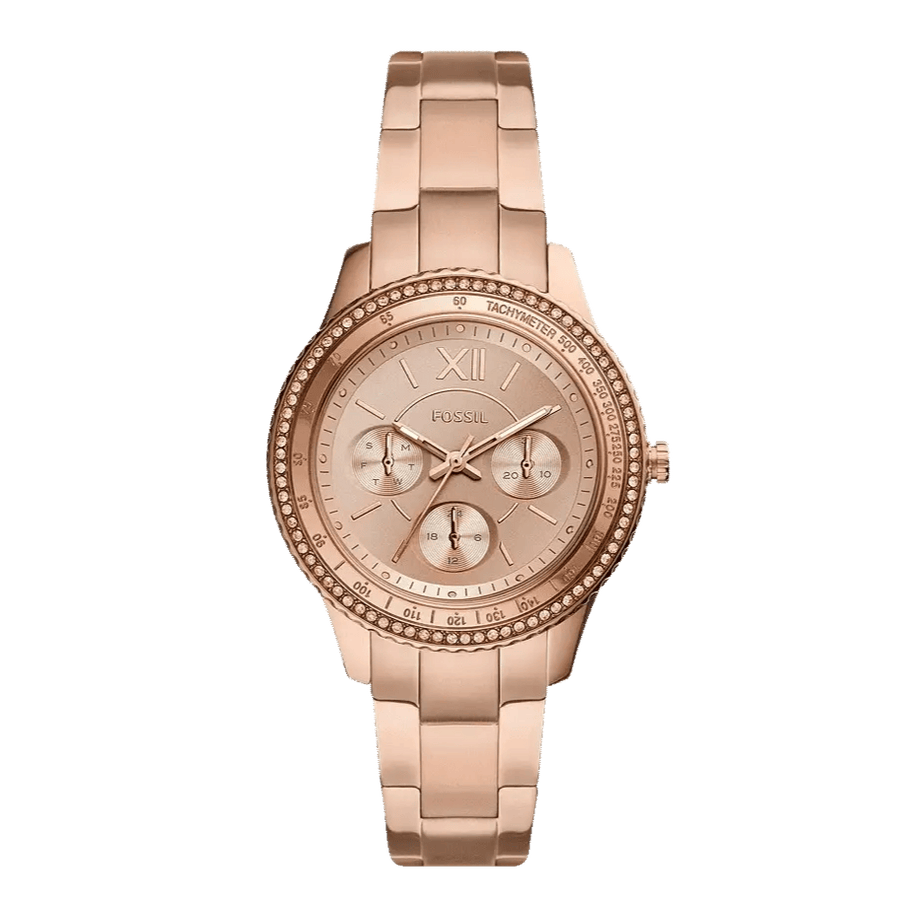 Fossil Stella Sport Multifunction Rose Gold Dial Rose Gold Steel Strap Watch for Women - ES5106
