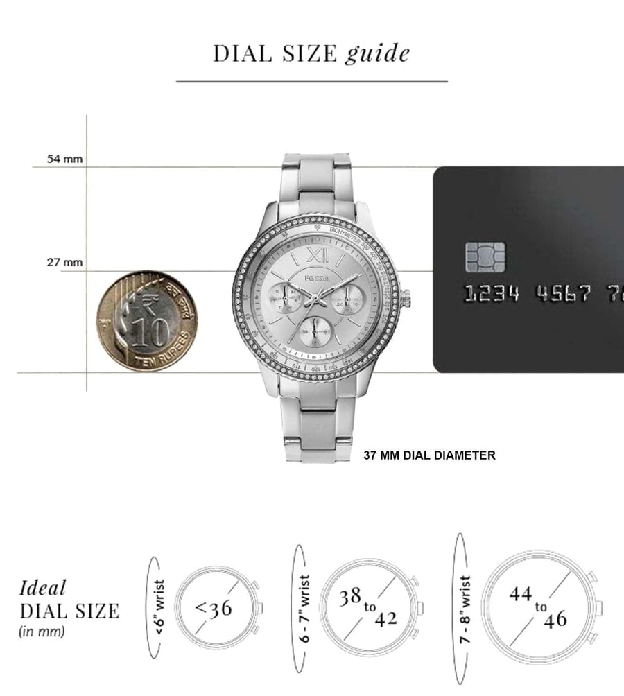 Fossil Stella Sport Multifunction Silver Dial Silver Steel Strap Watch for Women - ES5108