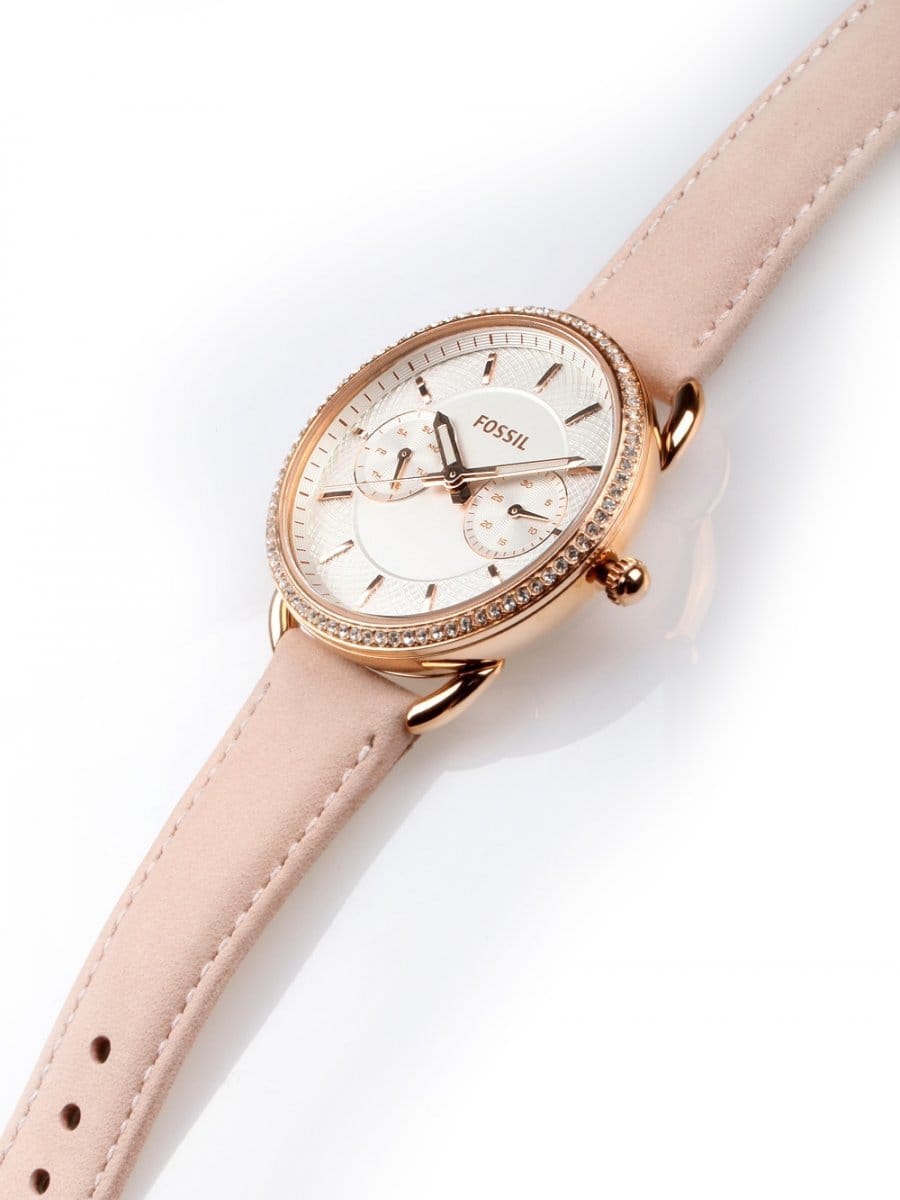 Fossil Tailor Quartz White Dial Pink Leather Strap Watch for Women - ES4393