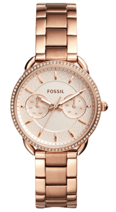 Fossil Tailor Rose Gold Dial Rose Gold Steel Strap Watch for Women - ES4264