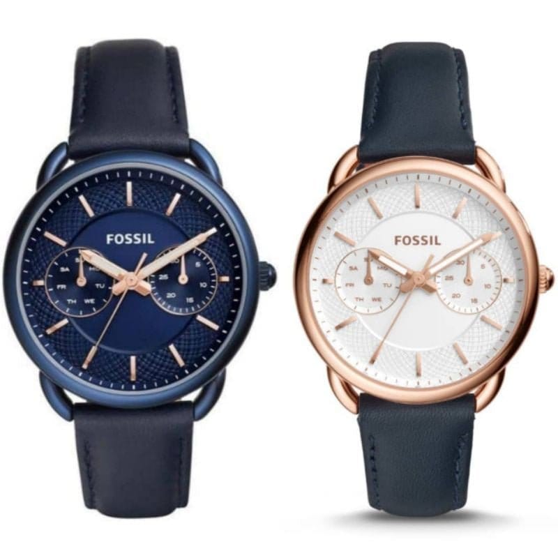 Fossil Tailor White Dial Blue Leather Strap Watch for Women - ES4260