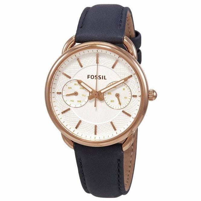 Fossil Tailor White Dial Blue Leather Strap Watch for Women - ES4260