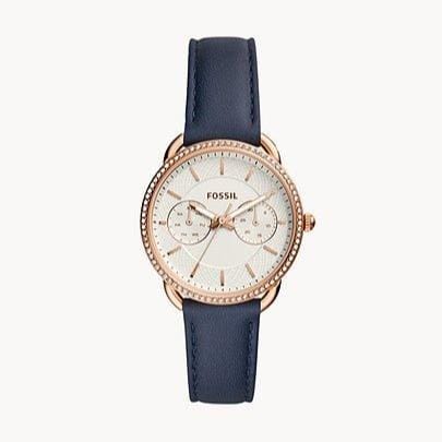 Fossil Tailor White Dial Blue Leather Strap Watch for Women - ES4394