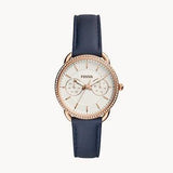 Fossil Tailor White Dial Blue Leather Strap Watch for Women - ES4394