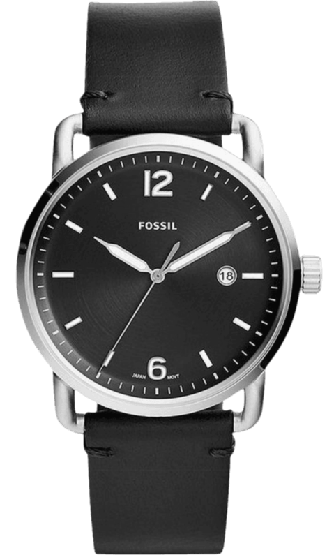 Fossil The Commuter Black Dial Black Leather Strap Watch for Men - FS5406
