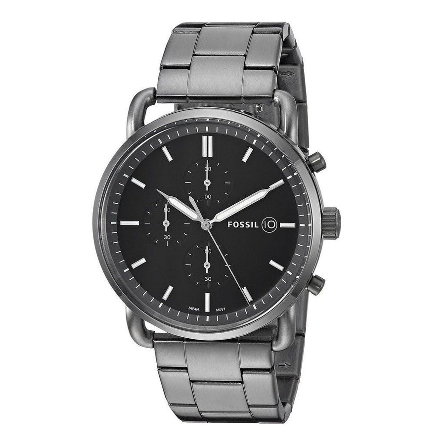 Fossil The Commuter Black Dial Grey Steel Strap Watch for Men - FS5400