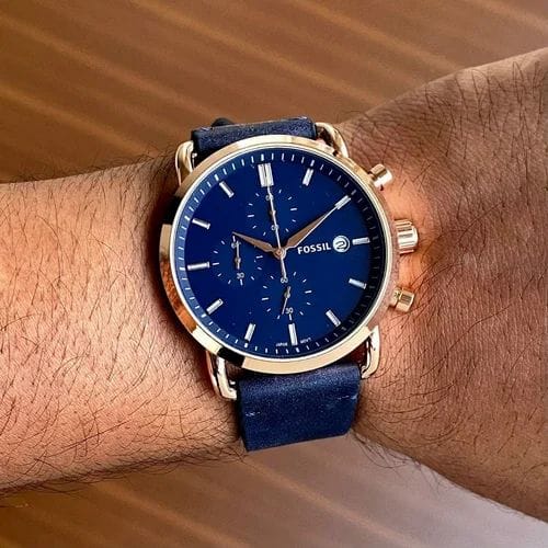 Fossil The Commuter Blue Dial Blue Leather Strap Watch for Men - FS5404