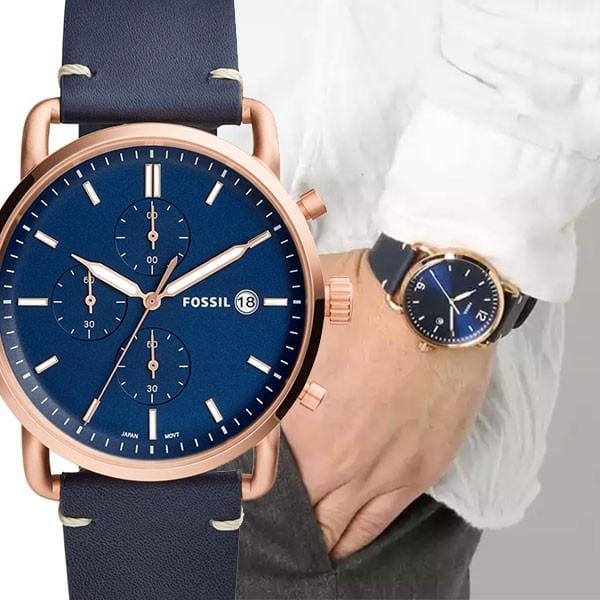 Fossil The Commuter Blue Dial Blue Leather Strap Watch for Men - FS5404
