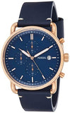 Fossil The Commuter Blue Dial Blue Leather Strap Watch for Men - FS5404