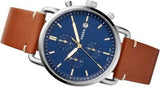 Fossil The Commuter Blue Dial Brown Leather Strap Watch for Men - FS5401