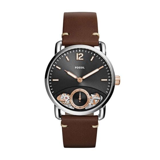 Fossil The Commuter Twist Black Dial Brown Leather Strap Watch for Men -  ME1165