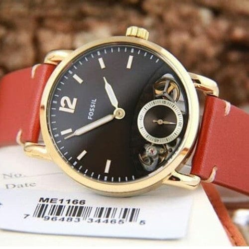 Fossil The Commuter Twist Black Dial Brown Leather Strap Watch for Men -  ME1166