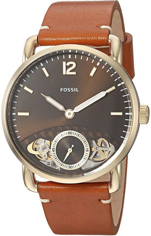 Fossil The Commuter Twist Black Dial Brown Leather Strap Watch for Men -  ME1166