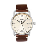Fossil The Commuter White Dial Brown Leather Strap Watch for Men - FS5275