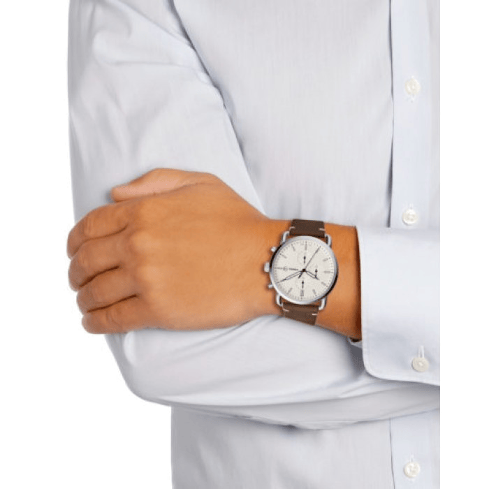 Fossil The Commuter White Dial Brown Leather Strap Watch for Men - FS5402