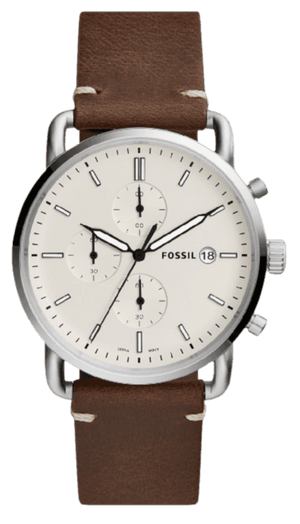 Fossil The Commuter White Dial Brown Leather Strap Watch for Men - FS5402