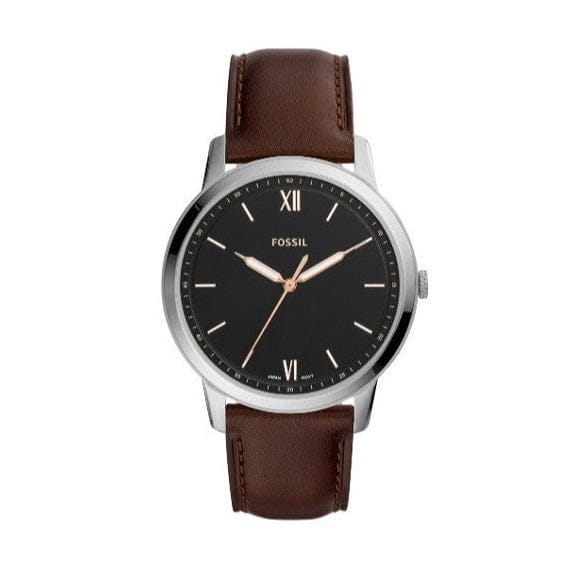 Fossil The Minimalist 3H Black Dial Brown Leather Strap Watch for Men - FS5464