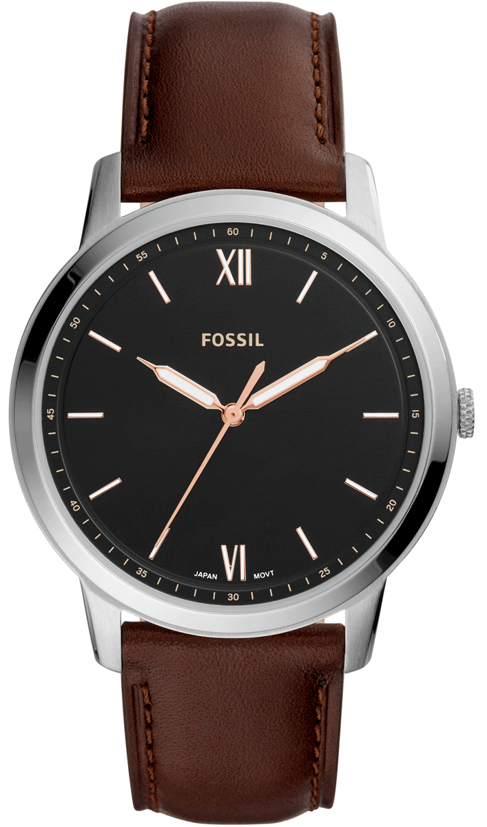Fossil The Minimalist 3H Black Dial Brown Leather Strap Watch for Men - FS5464