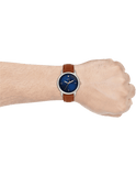 Fossil The Minimalist 3H Blue Dial Brown Leather Strap Watch for Men - FS5499
