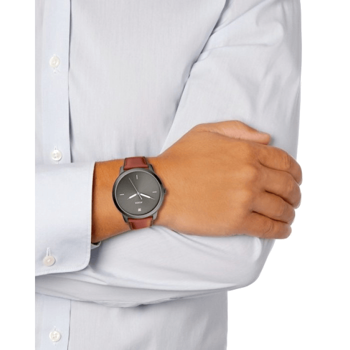 Fossil The Minimalist 3H Grey Dial Brown Leather Strap Watch for Men - FS5479